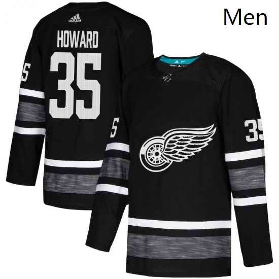 Mens Adidas Detroit Red Wings 35 Jimmy Howard Black 2019 All Star Game Parley Authentic Stitched NHL Jersey